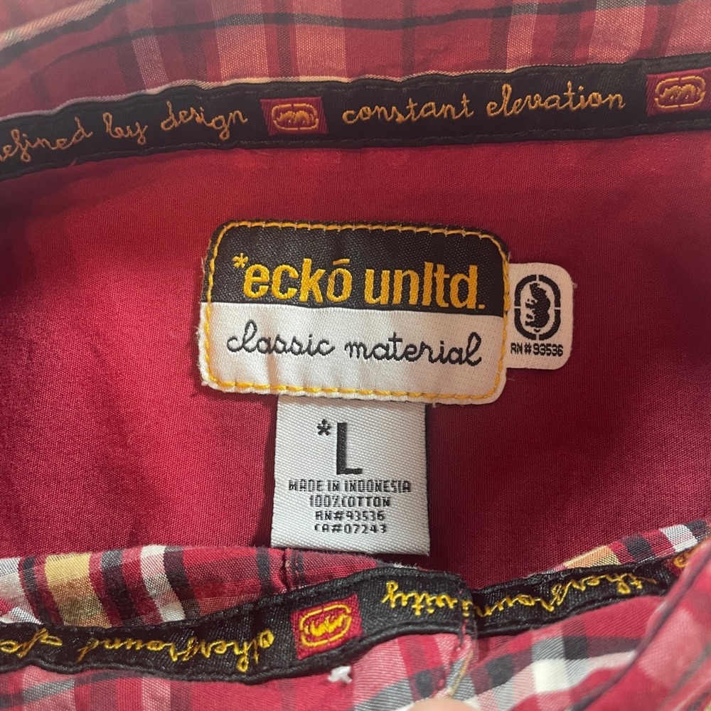 Ecko Unltd Plaid Shirt Mens Large Red Short Sleeve Cotton Button Down Casual - Picture 4 of 8
